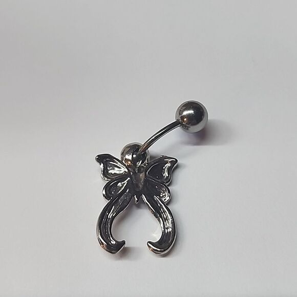 Butterfly Blue Crystal Rhinestone Silver Tone Belly Button Ring - Picture 3 of 3